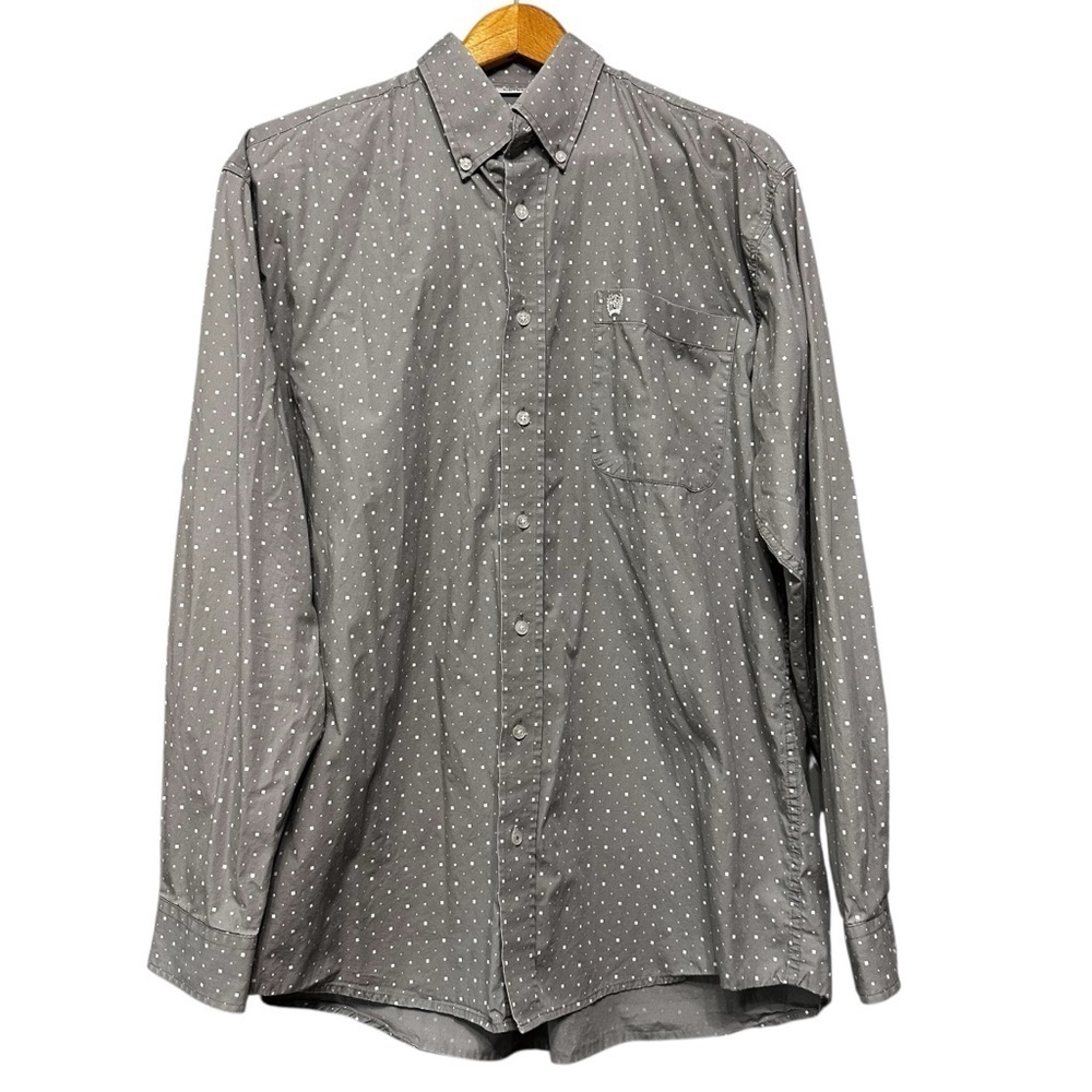 Cinch White Gray Cotton Button Down Long Sleeve Shirt Western Cowboy Rodeo Sz M